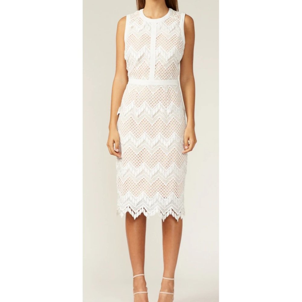 New 135$ Adelyn Rae Melody Women's Sz M White Lace Scalloped Midi Cocktail Dress